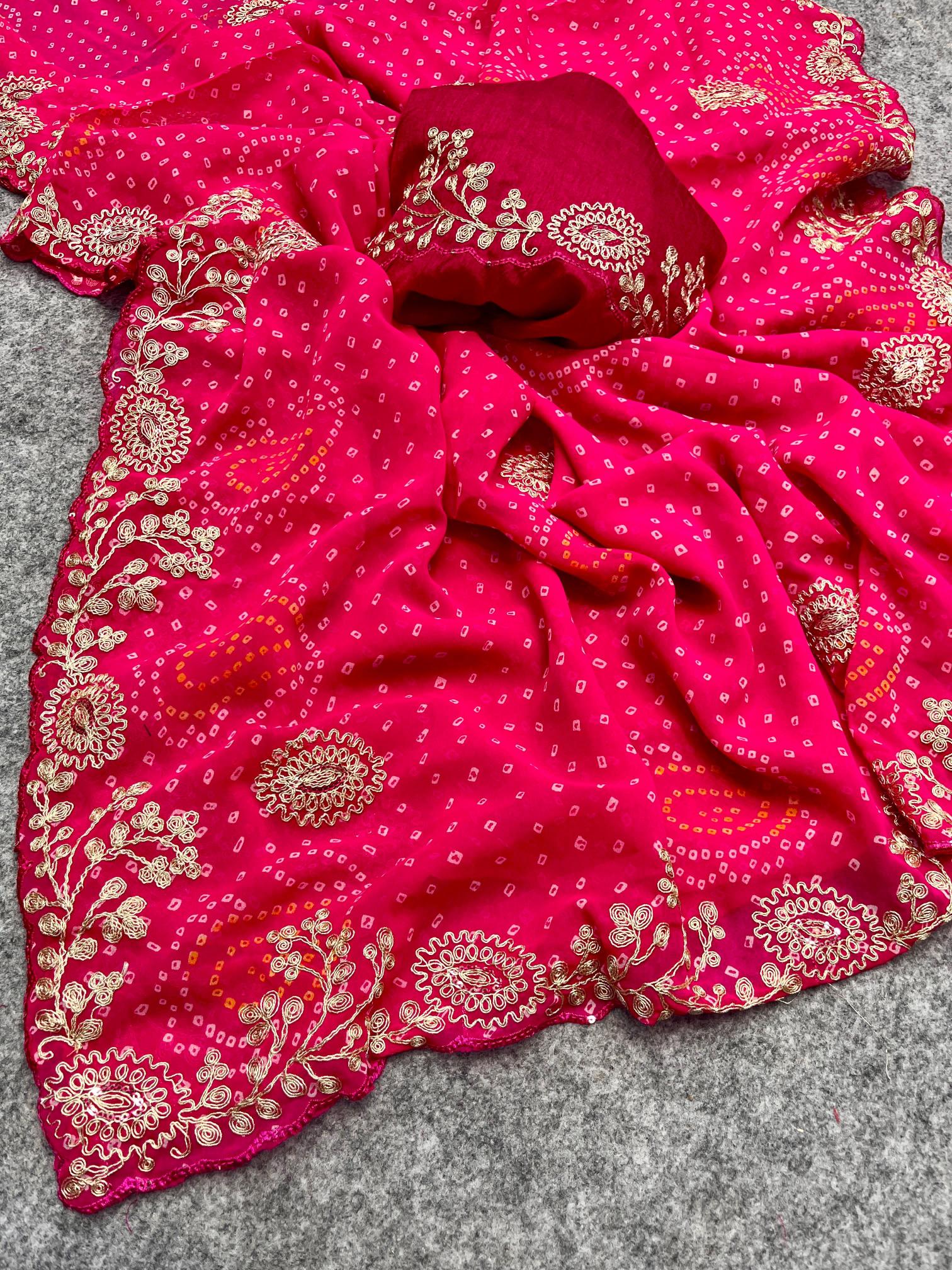 Mahaveer silks pittawork georgette bandej wholesale sarees in surat with low price