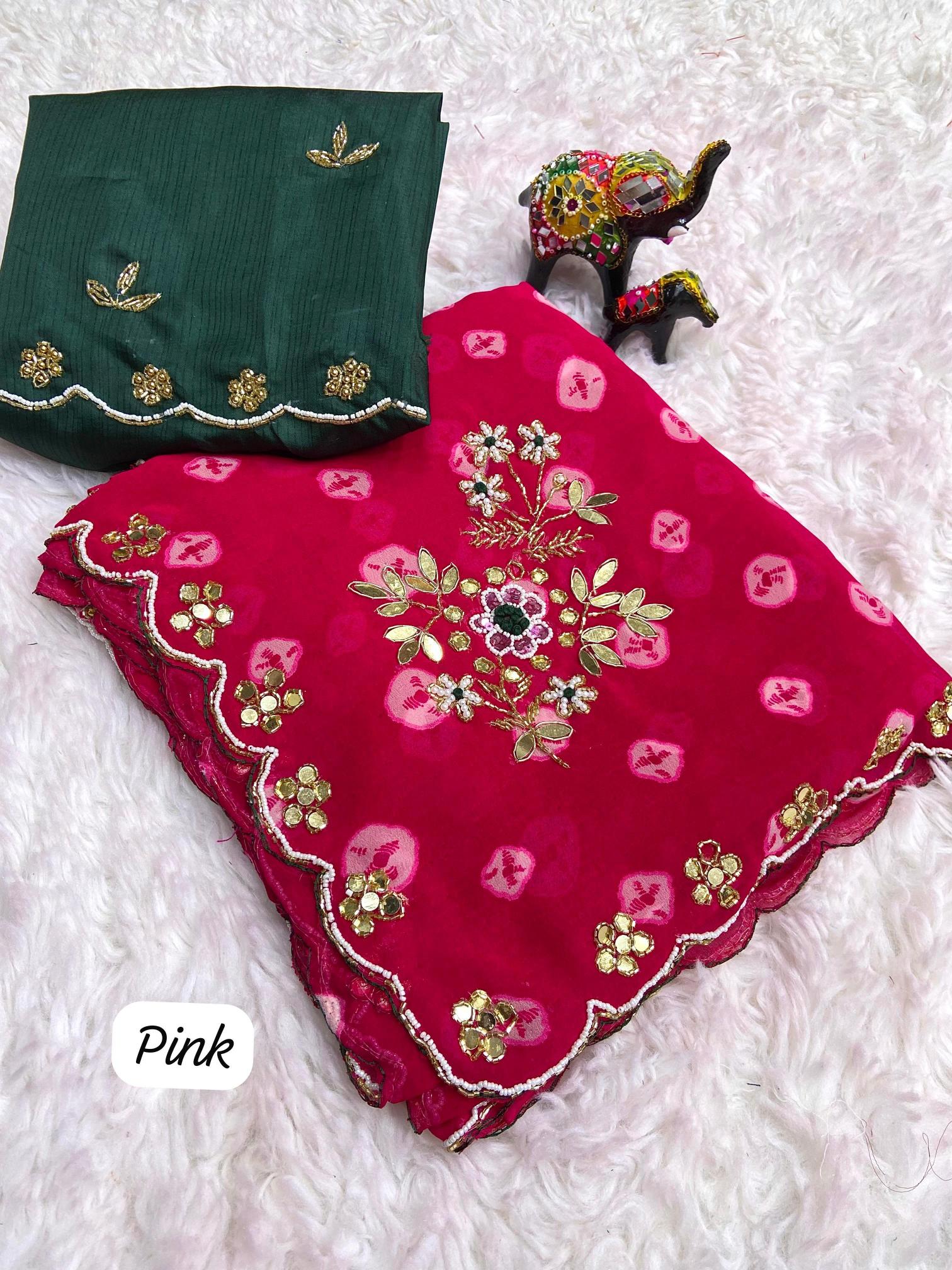 mahaveer silks soft c*c Georgette bandej saree & jalpari blouse saree wholesalers in surat