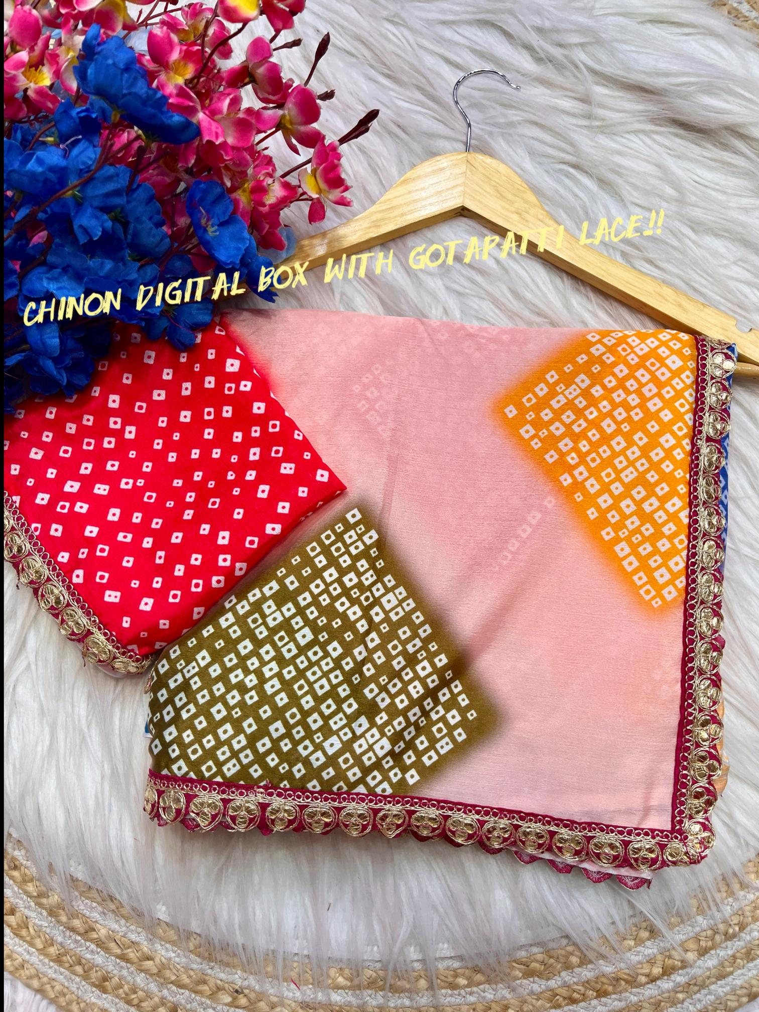 Mahaveer silks soft chinon digital box surat sarees wholesale market