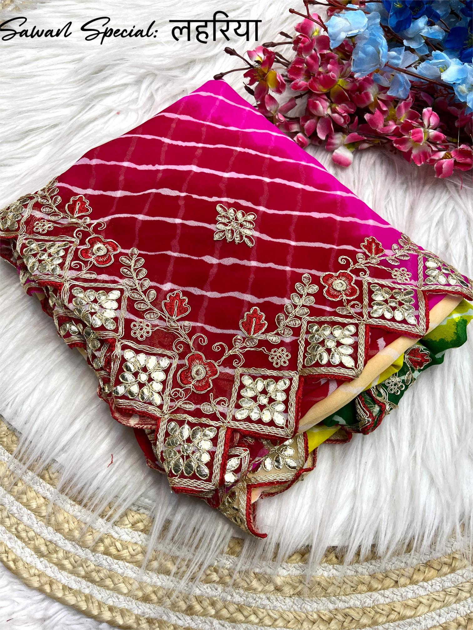 Mahaveer silks soft peding georgette multi colour laheria surat saree wholesale