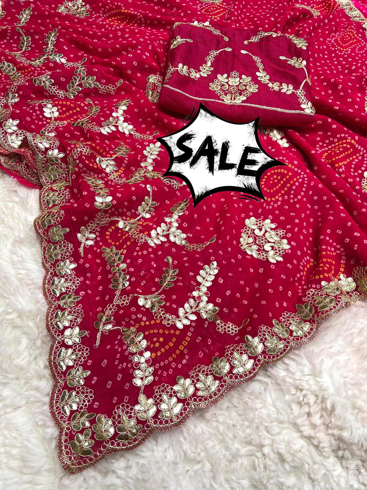 Mahavir silks georgette bandej saree with gotapatti pallu saree wholesalers in surat