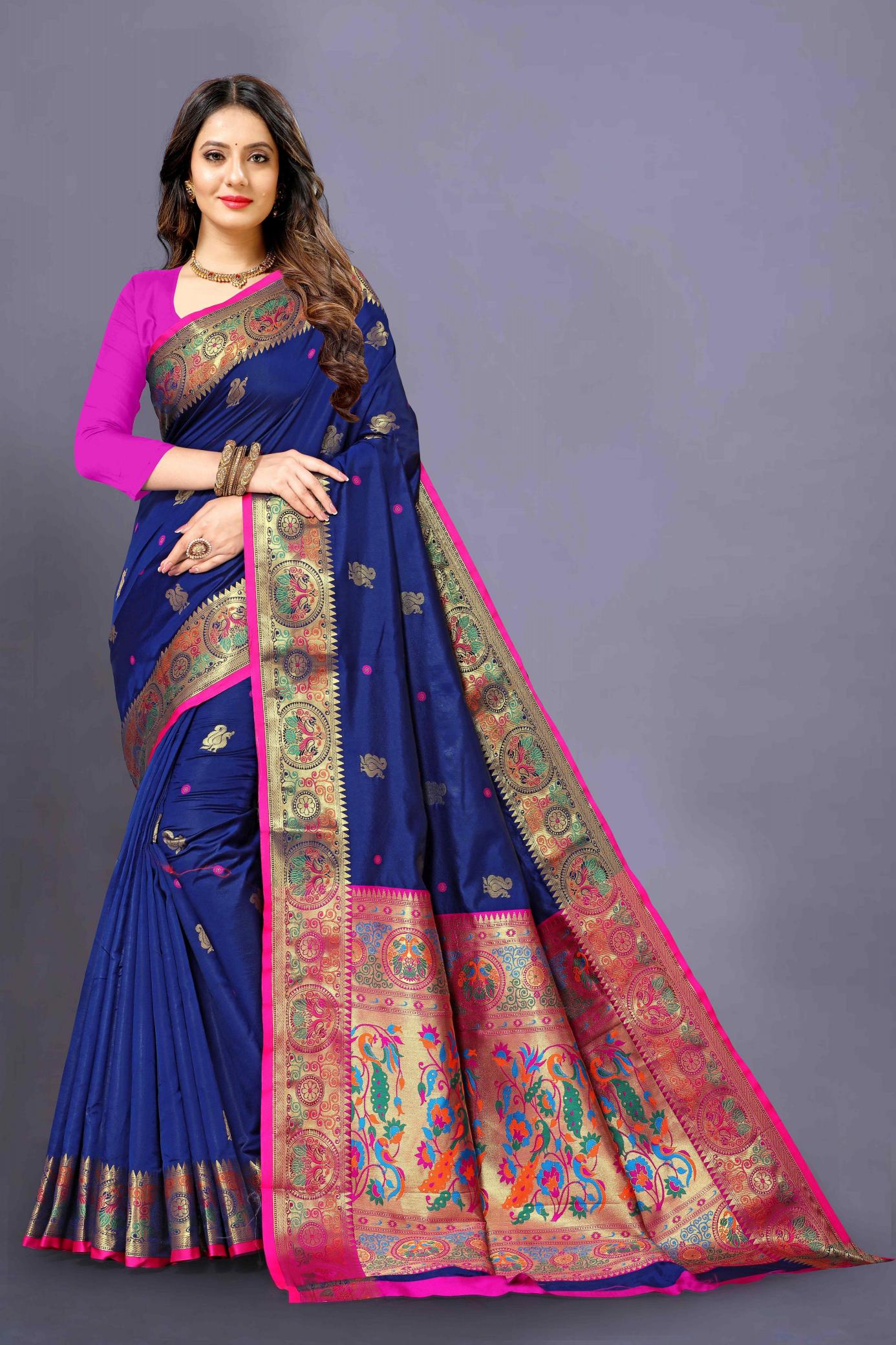 Mayuri paithani soft silk saree & pallu with contrast blouse wholesale sarees in surat with low price