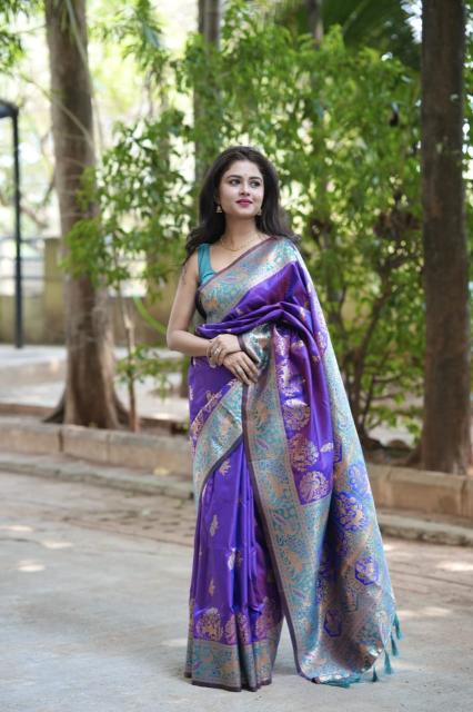 Mayurika soft silk peacock butta sarees with contrast pallu & blouse surat saree market