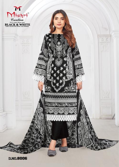 Mishri black & white vol-8 lawn cotton printed dress materials wholesale