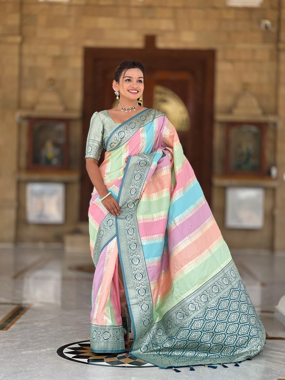  Muti colour soft banarasi silk multicolour design wholesale saree online