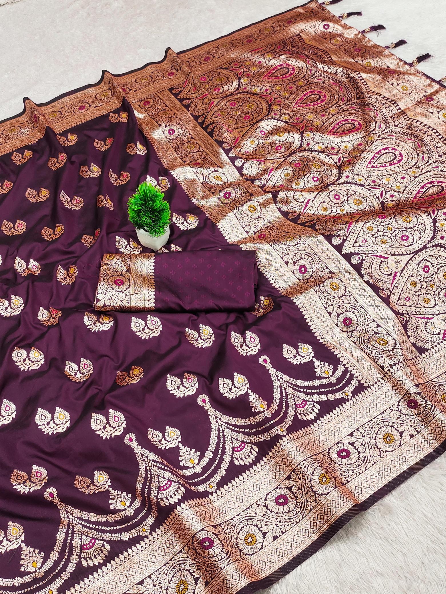 Neckless soft banarasi silk saree & rich pallu with blouse surat sarees wholesale market