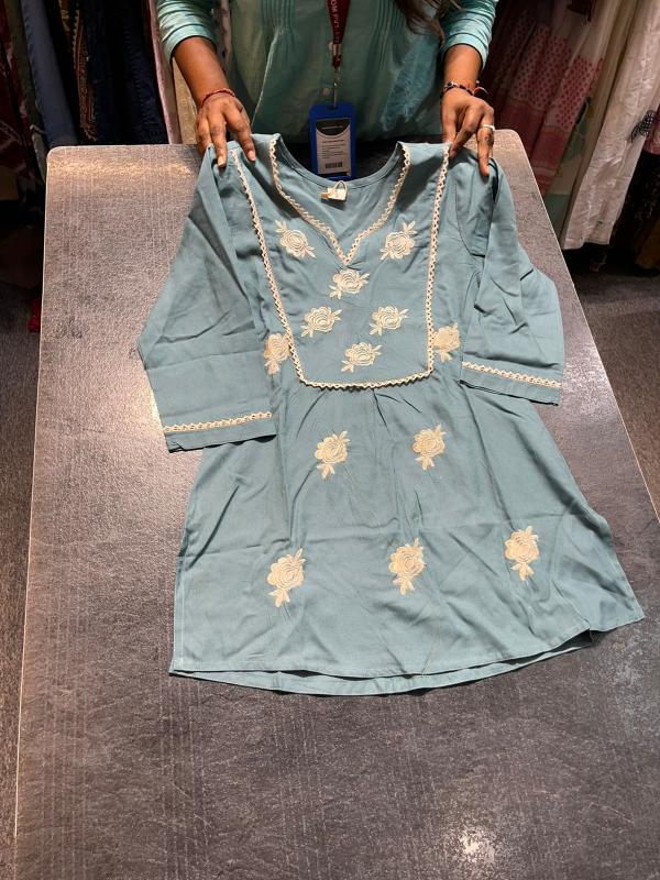 New rayon neck embroidery short top kurti manufacturer in india