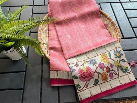 Paithani print pattern pallu kalamkari and tassels finish surat wholesale saree market