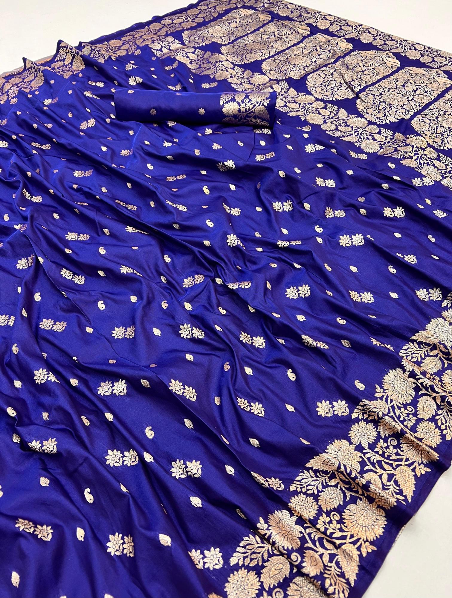 Pallavi elegant two-tone banarasi silk saree & flower motifs palluwith blouse surat saree market