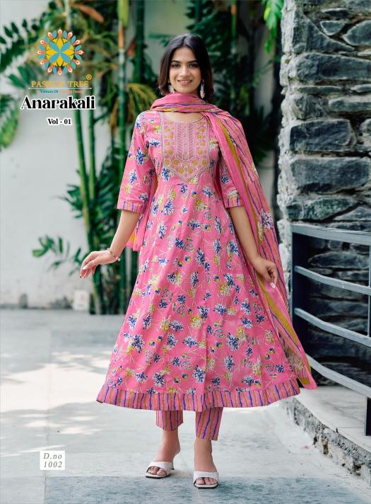 Passion tree anarkali vol 1 printed cotton top bottom dupatta kurtis manufacturers