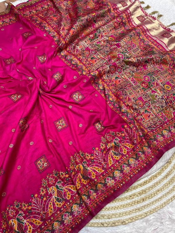 Pure n soft rajwadi pashmina silk saree & kashmiri pallu with blouse surat sarees wholesale