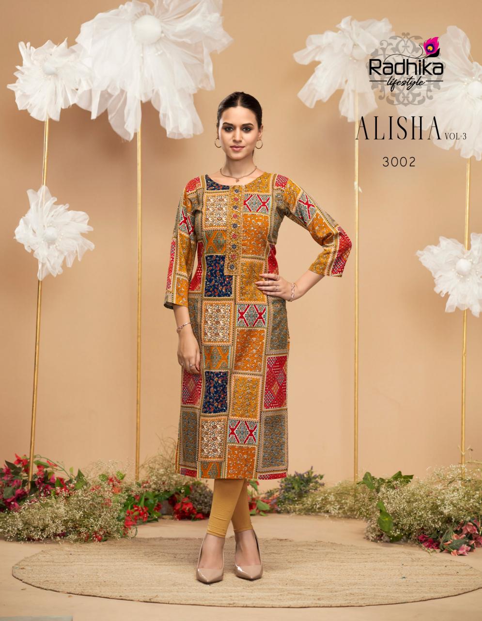 Radhika lifestyle alisha vol 3 reyon print best kurti manufacturer in india