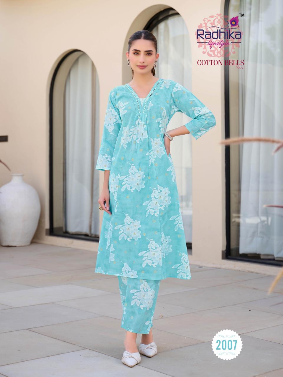 Radhika lifestyle cotton bells vol 2 cotton foil print coord set kurti manufacturer