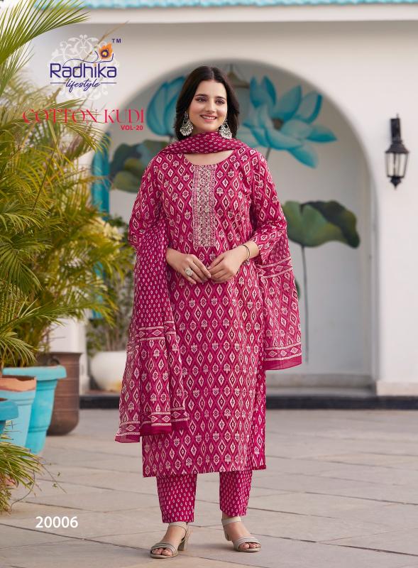 Radhika lifestyle cotton kuddi vol 20 pure cotton top bottom dupatta kurti manufacturers in india