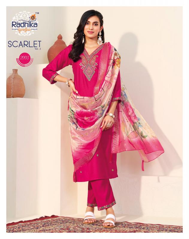 Radhika lifestyle scarlet vol 2 vertican silk top bottom dupatta ladies kurti manufacturers