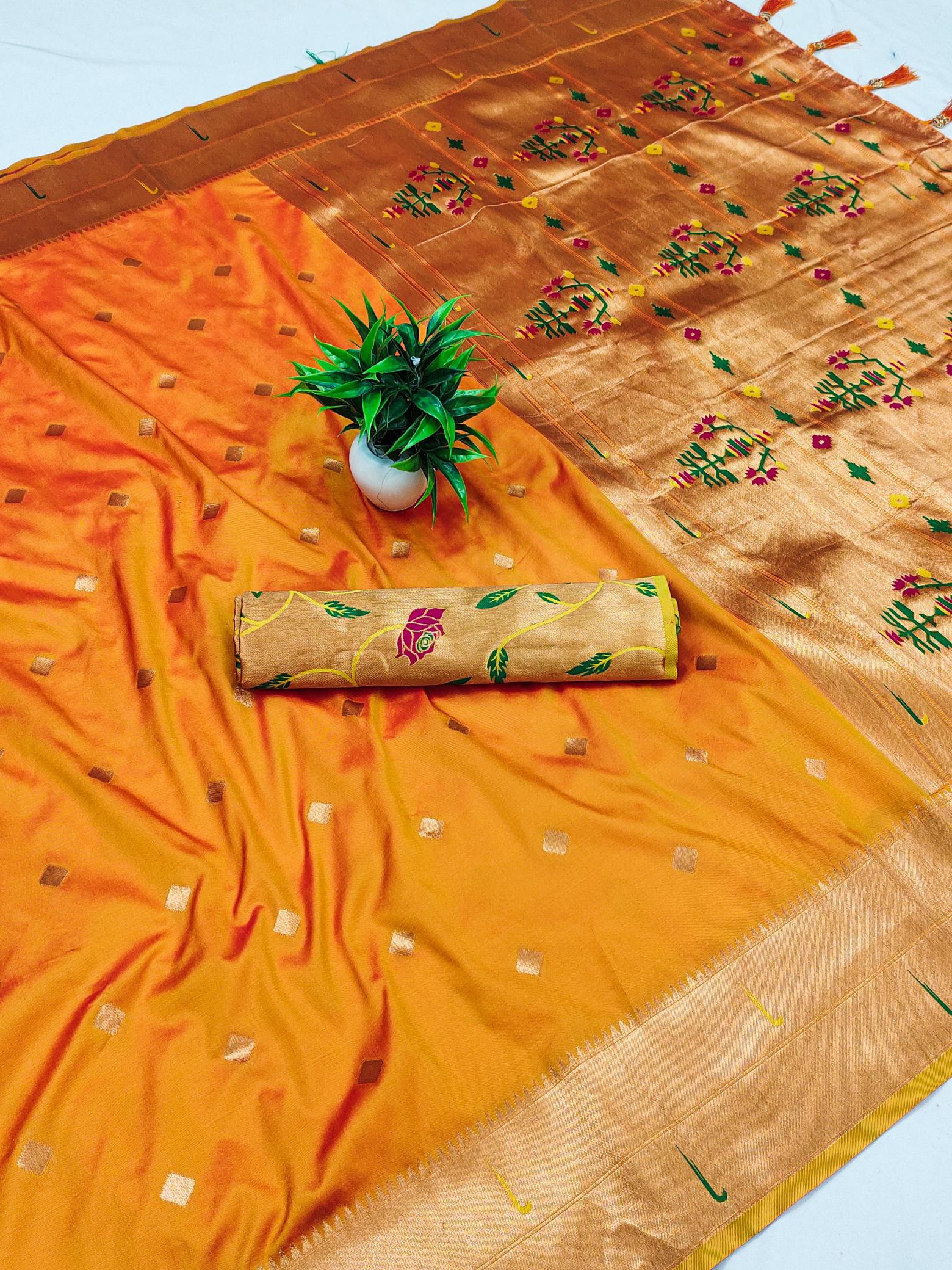 Raffel paithani soft silk motifs design meenakari rich pallu wholesale sarees online