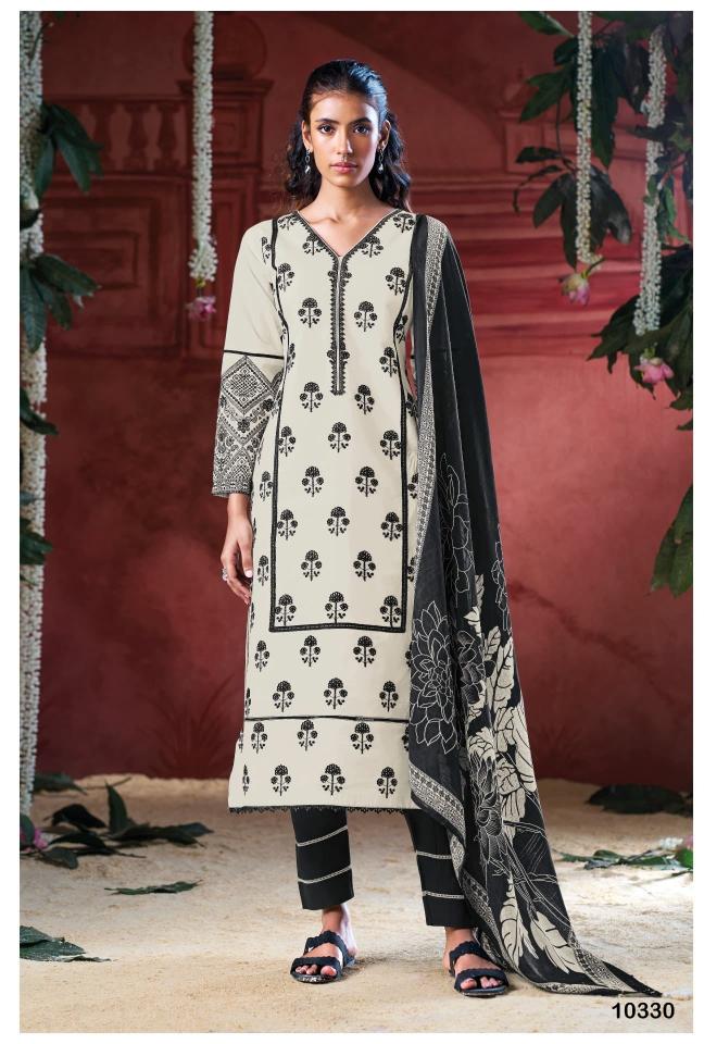 Reyna black & white superior natural cotton wholesale cotton dress material in ahmedabad