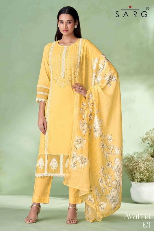 Sahiba sarg avarna premium linen dyed surat dress material wholesale market online
