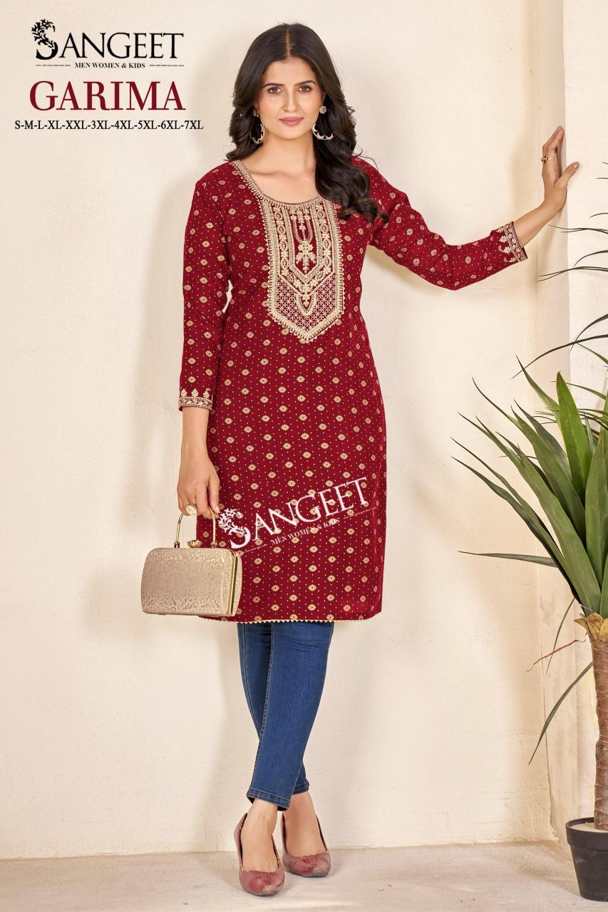 Sangeet garima rayon multi gold print kurti manufacturers in india