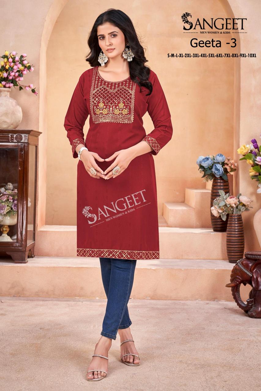 Sangeet geeta 3 reyon bombay pattern kurtis manufacturer