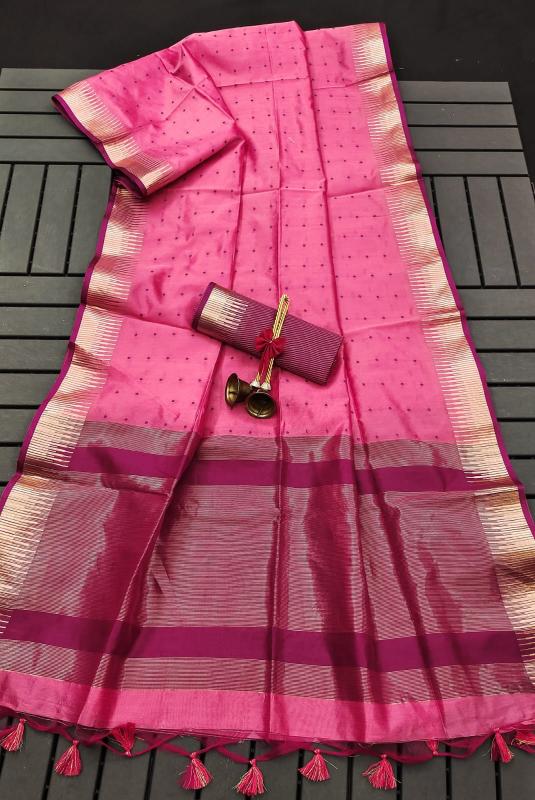 Semi tussar silk saree & zari pallu with blouse wholesale saree online
