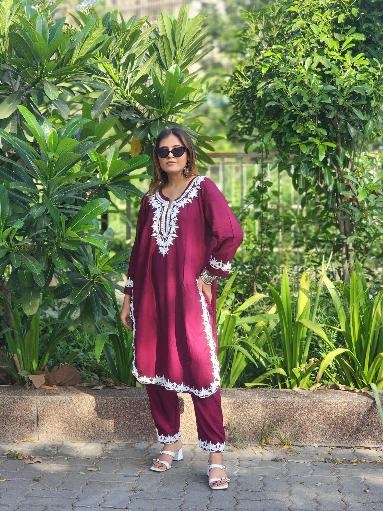 Shree salasar reyon with embroidery work top bottom kurtis manufacturers in india