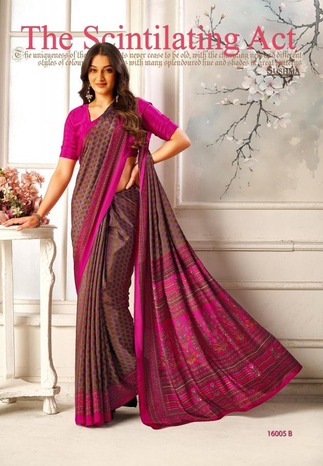 Silky shades catalog printed crape saree wholesalers in surat 