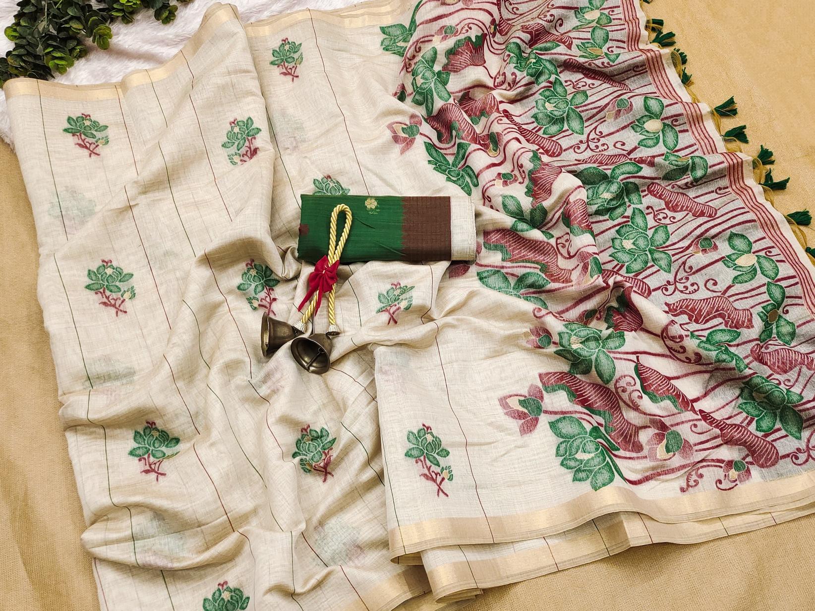 Soft colorfull muga cotton saree & pallu with contrast blouse surat sarees wholesale