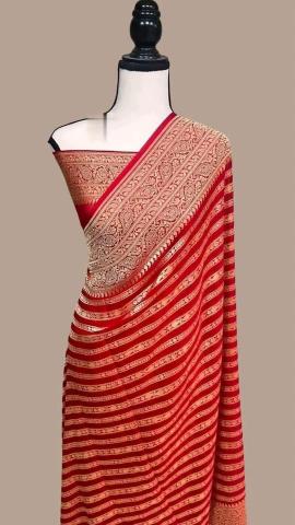 Soft khadi georgette silk saree & rich zari pallu with running blouse surat saree market
