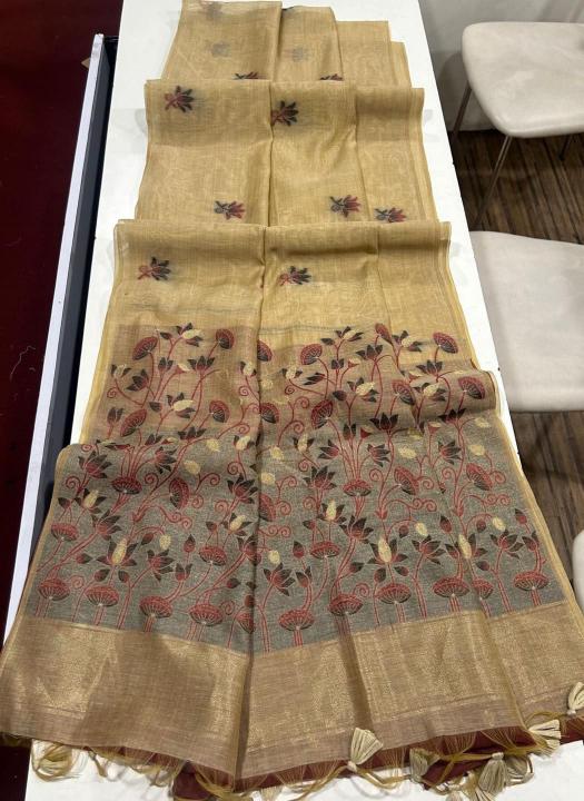 Soft muga cotton floral weaving wholesale saree market in surat with price 