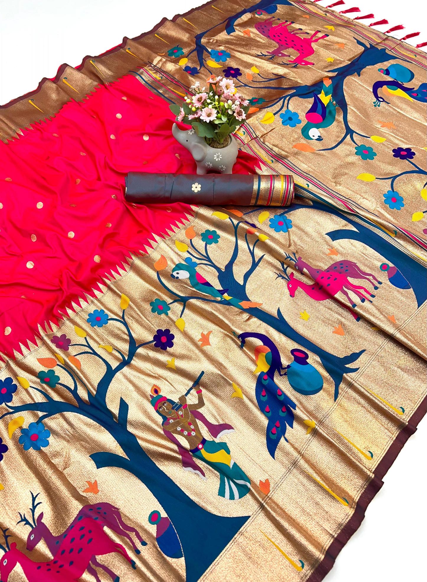 Soft silk krishna paithani pallu saree wholesalers in surat