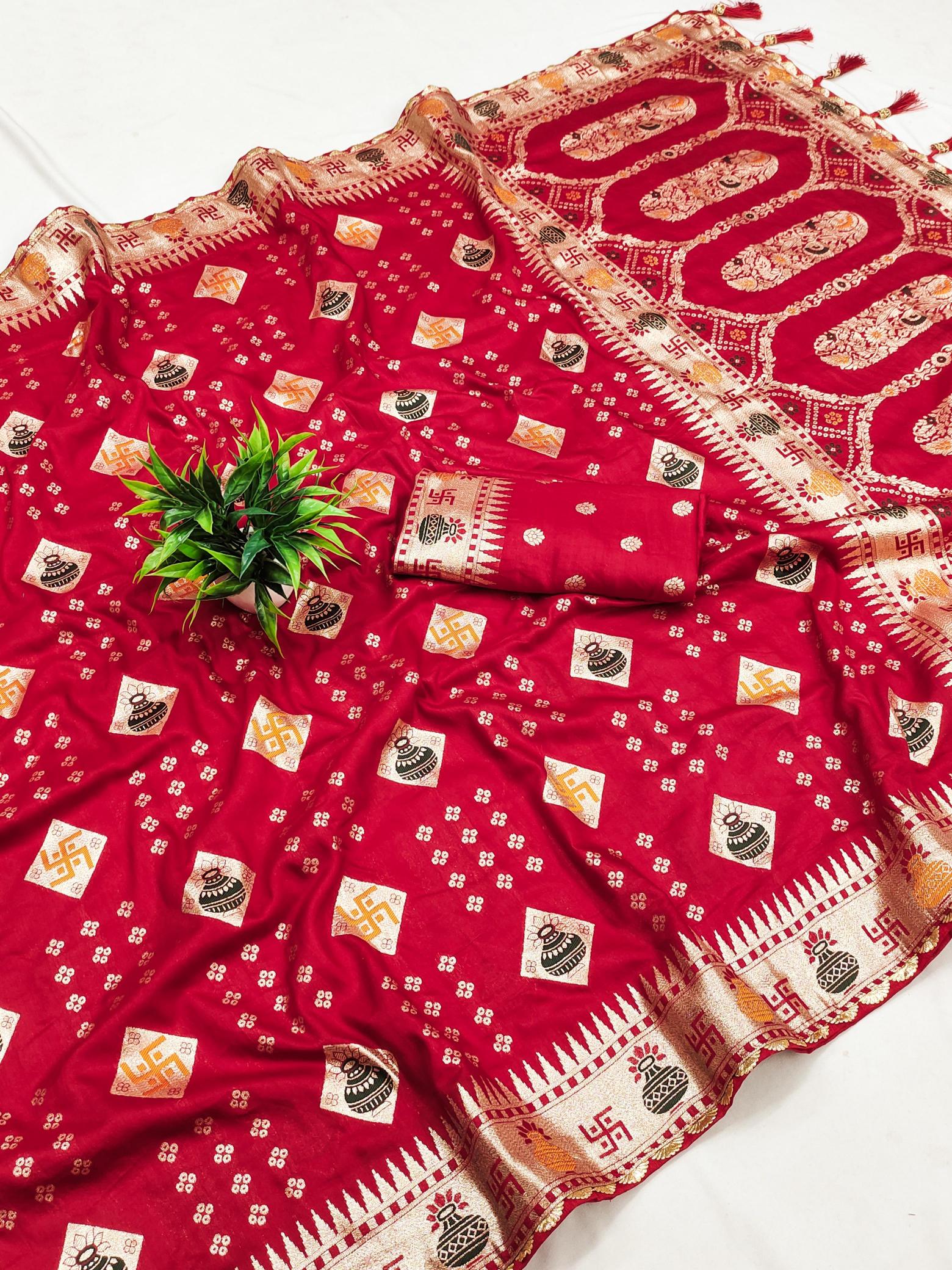 Swastik pure viscous dolla silk saree & pallu with blouse piece surat saree wholesale
