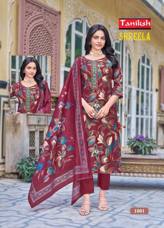 Taniksh shreela vol 1 vertical discharge print top bottom dupatta ladies kurti manufacturers 