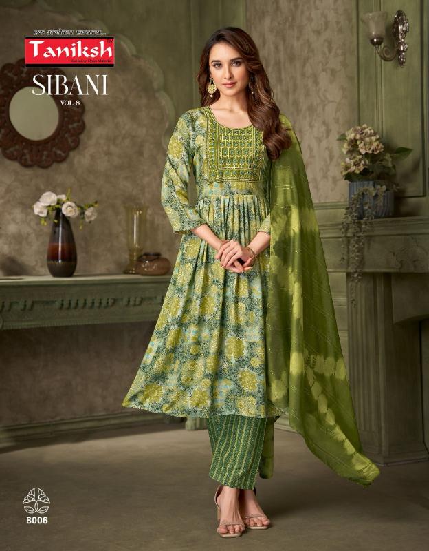 Taniksh sibani vol 8 rayon foil print top bottom dupattabranded kurti manufacturer