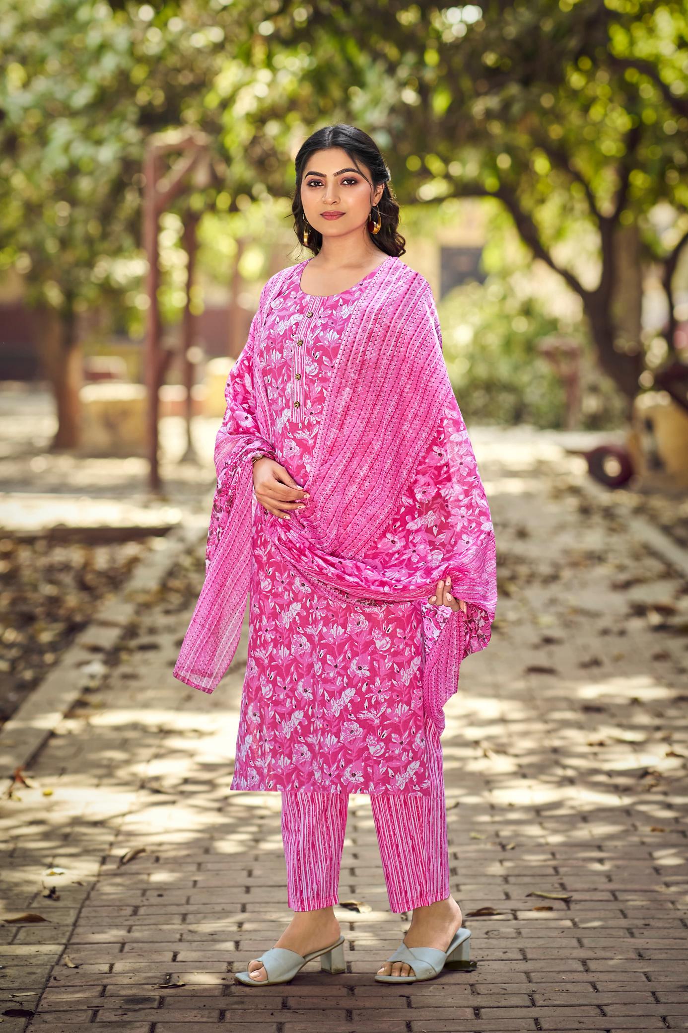 Tips & tops summer fashion vol 9 cotton print top bottom dupatta kurti manufacturers in india