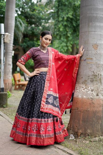 Tree bandhni Black Tussar Silk Surat lehenga choli wholesale market 