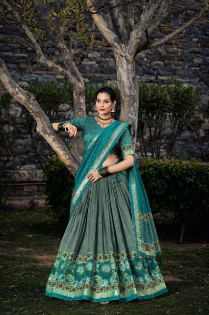 Tulsi Musterd Green Tussar Silk Designer sarees and lehengas in Surat