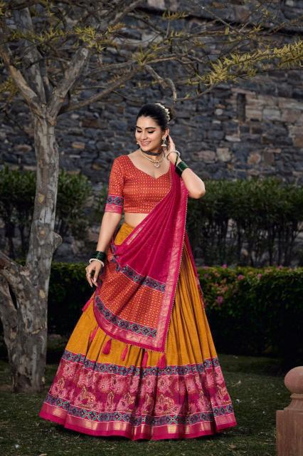 Tulsi Orange Tussar Silk Fancy lehenga choli supplier in Surat