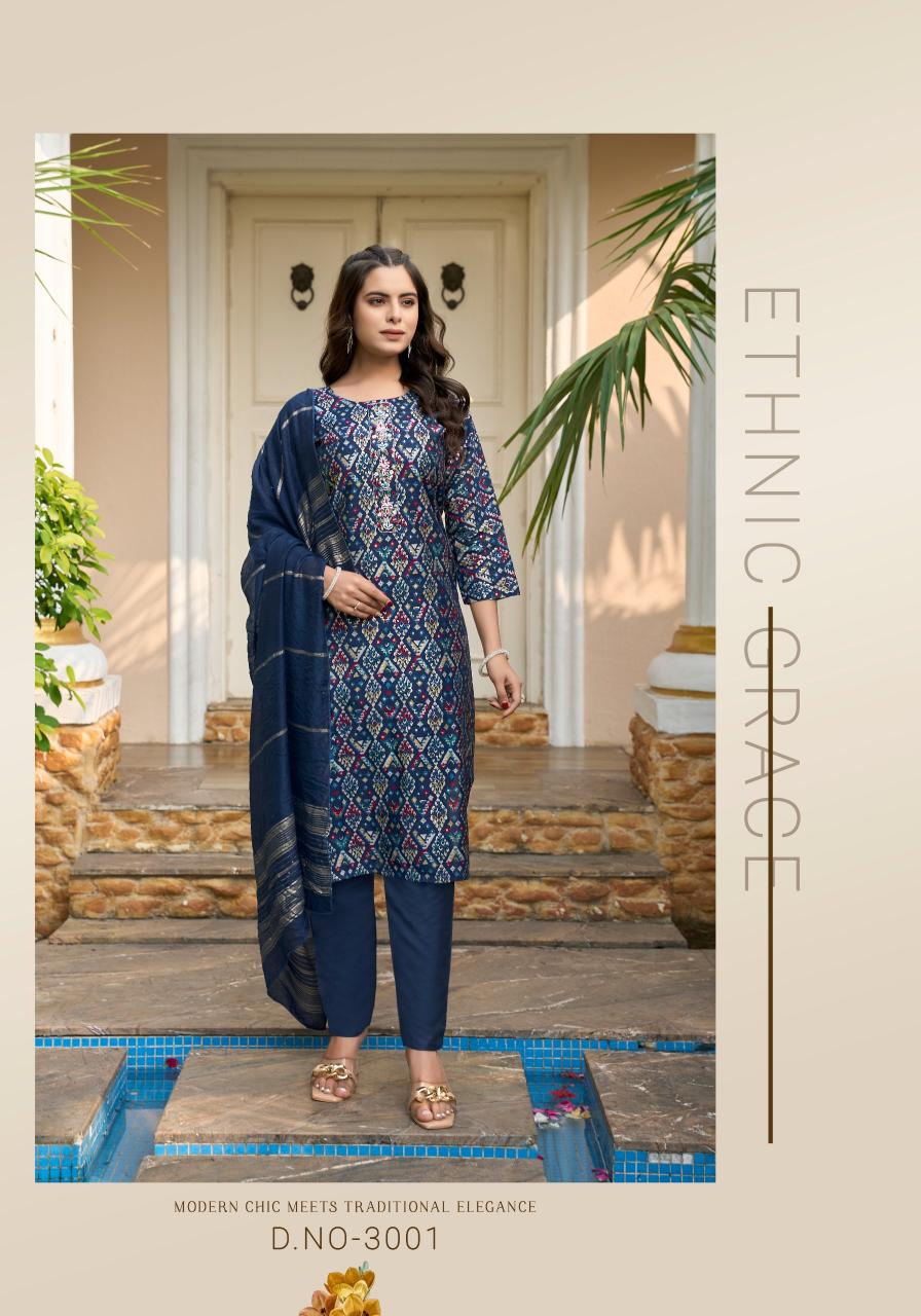 Vaniska festival vol 3 chanderi print top bottom dupatta kurti for women manufacturer