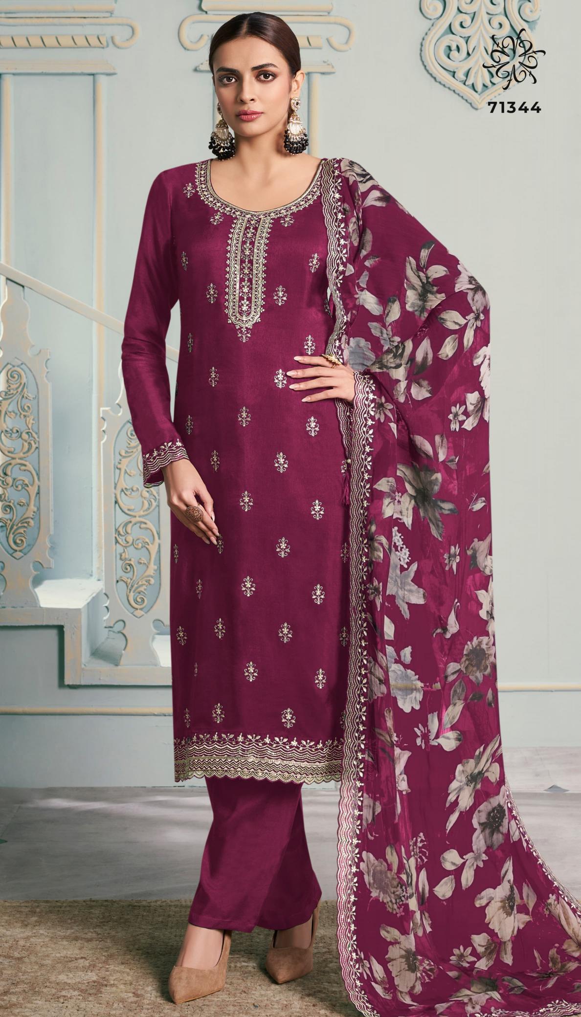 Vinay kuleesh shivangi moonga silk unstitched dress material wholesale
