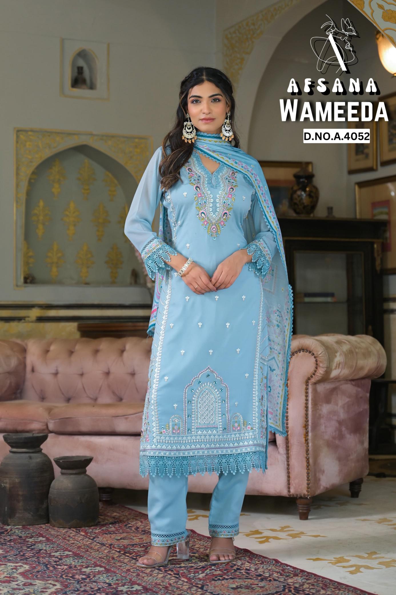 Wameeda afsana star jorjet top bottom dupatta kurtis manufacturers