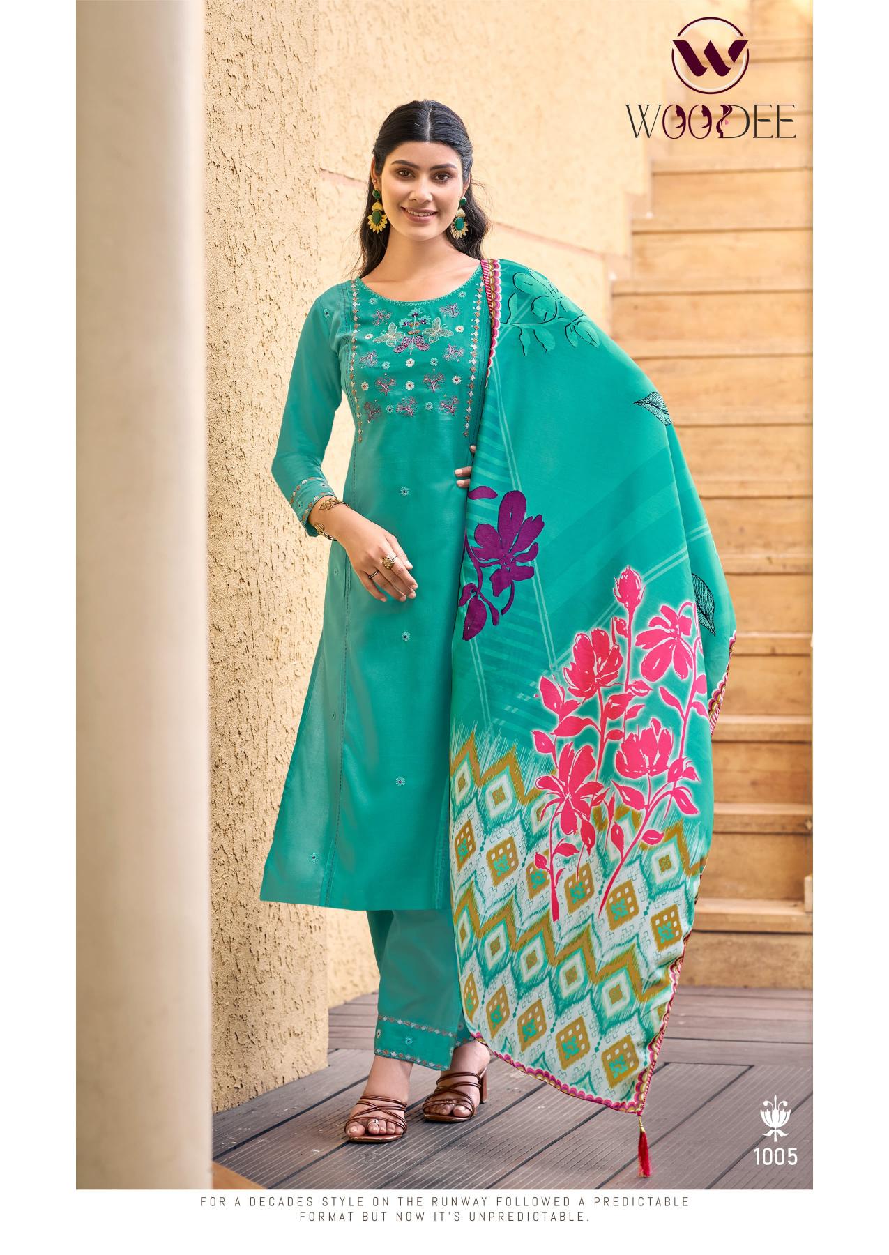 Woodee butterfly liva rayon top bottom dupatta kurtis manufacturers in india