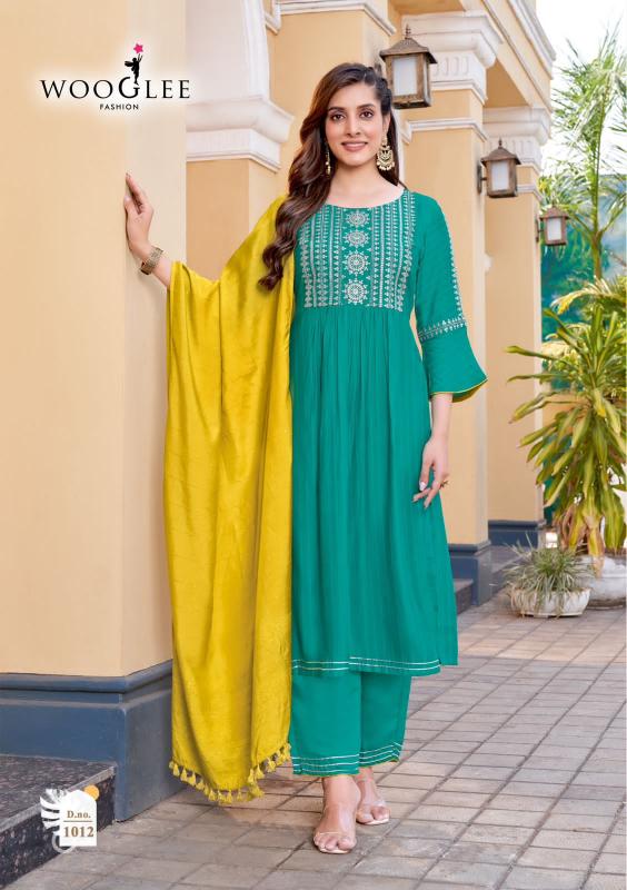 Wooglee coral vol 2 rayon top bottom dupatta branded kurti wholesale