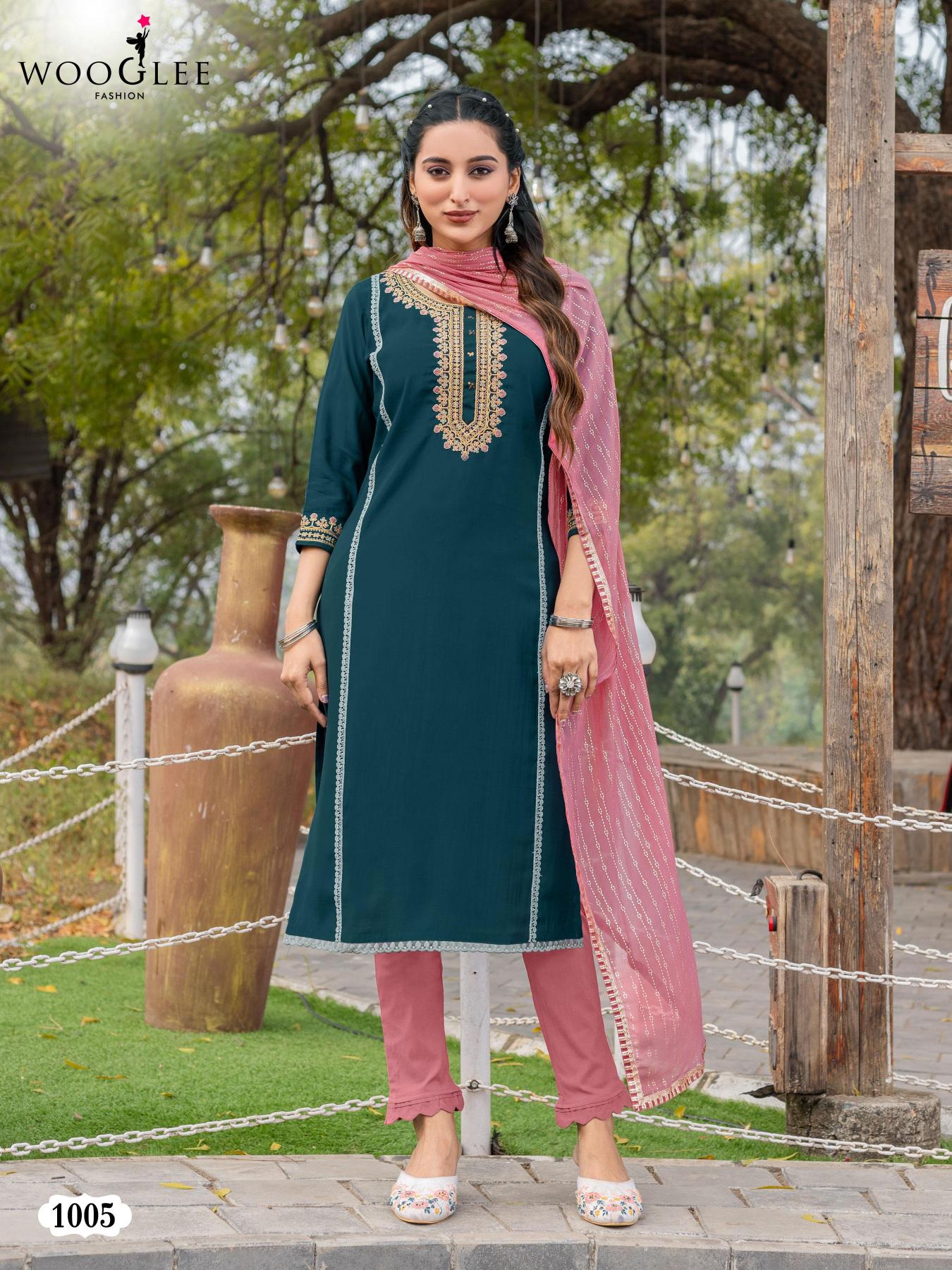 Wooglee moksha viscose silk top bottom dupatta premium kurti brands
