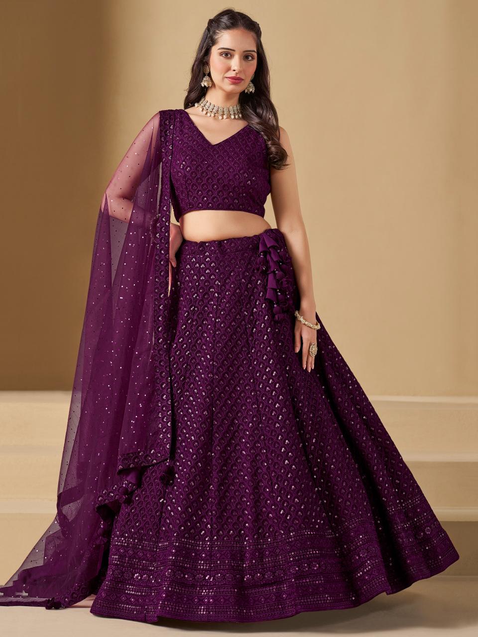 Zeel Clothing 5124 wine Georgette Buy lehenga choli in Surat