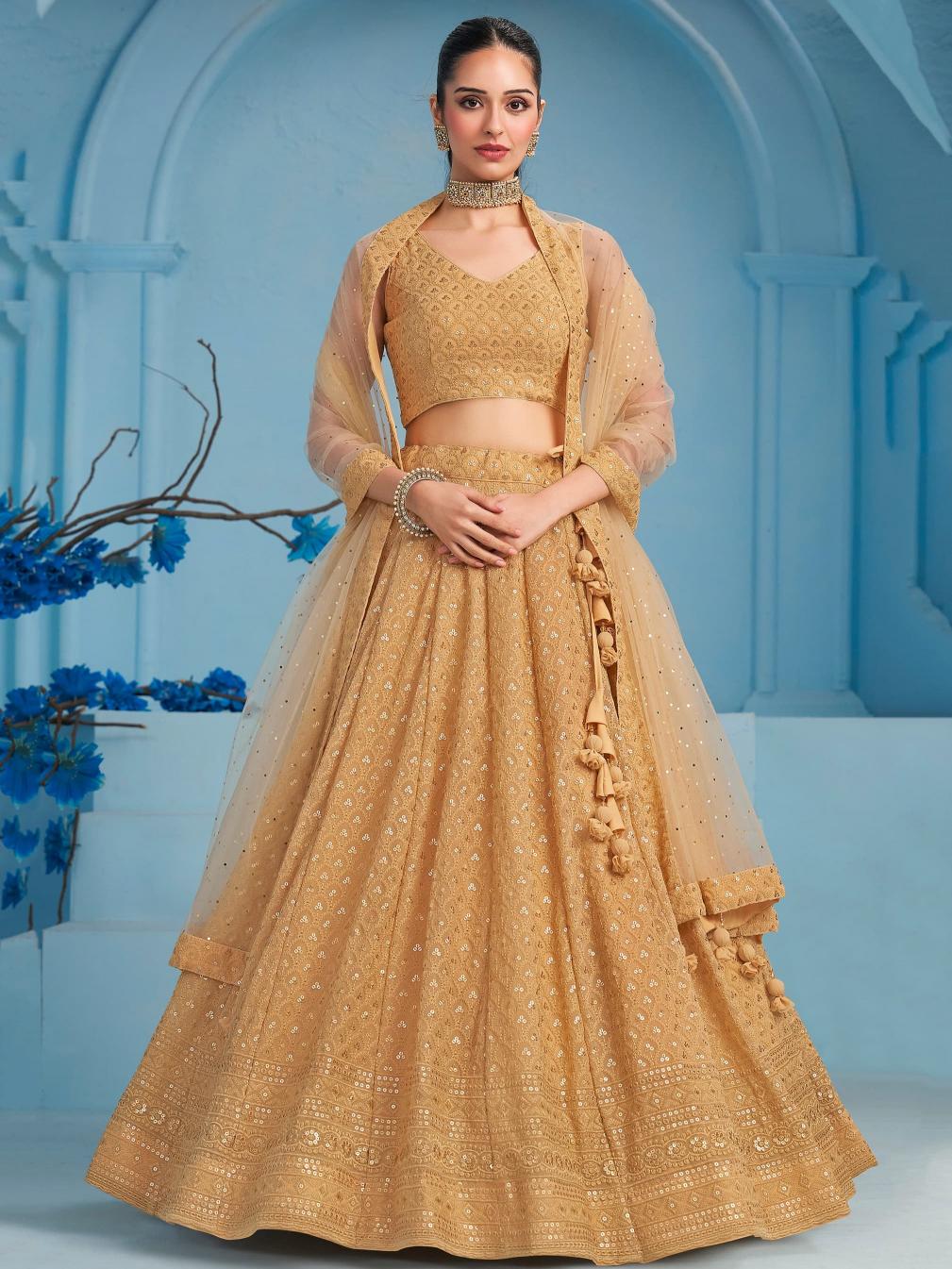 Zeel Clothing Beige 5124 Georgette Indian lehenga choli suppliers