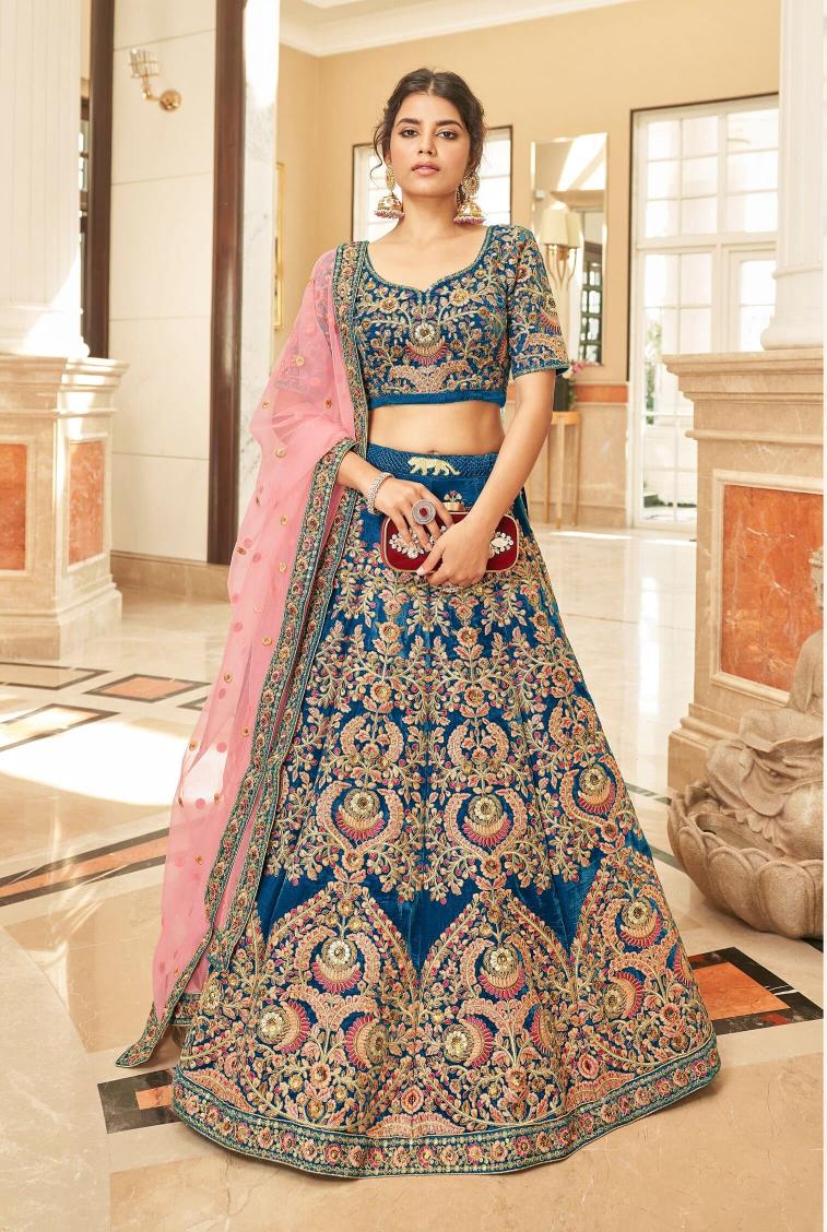 Zeel Clothing Cultural Vol-3 blue velvet Surat lehenga choli dealers