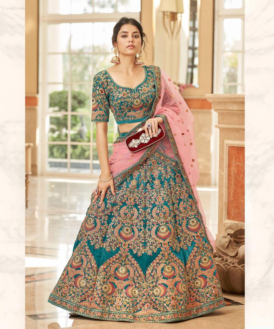 Zeel Clothing Cultural Vol-3 teal velvet Lehenga choli for wedding wholesale
