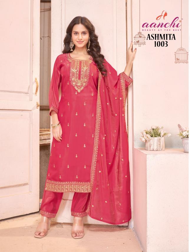 Aanchi ashmita roman shimmer top bottom dupatta kurtis manufacturer