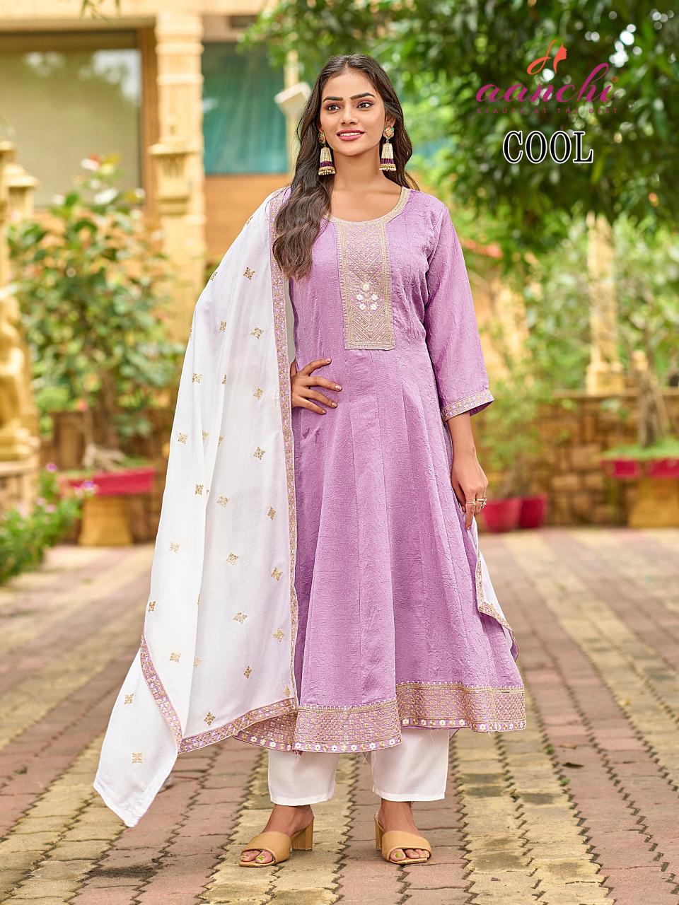 Aanchi cool fancy 3 pcs flair kurti manufacturers in India